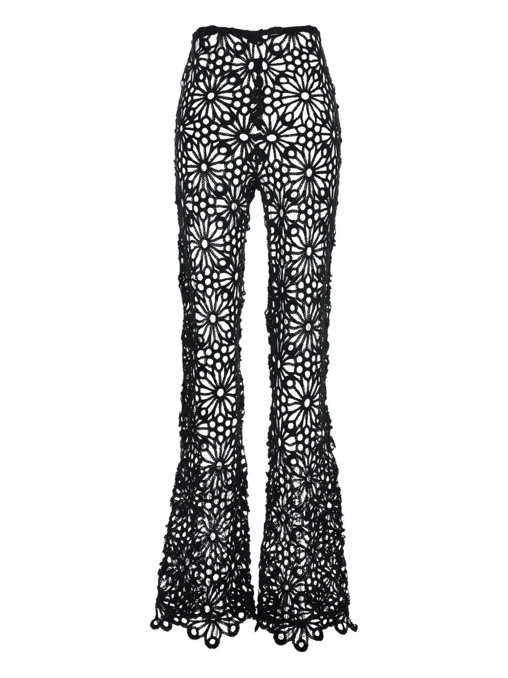 Norma Kamali flower-crochet trousers Zwart