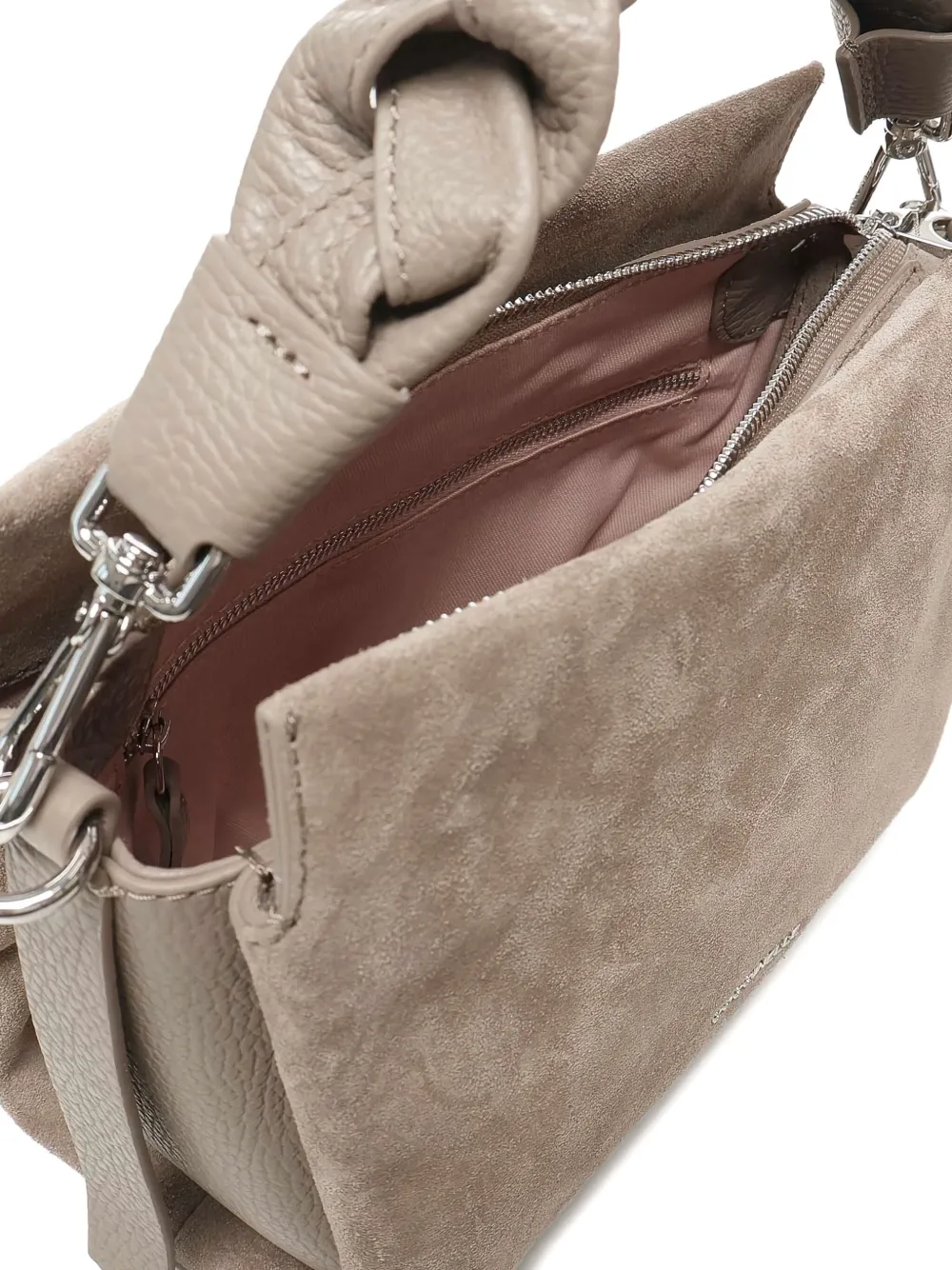 Coccinelle Suède schoudertas met gevlochten handvat Beige