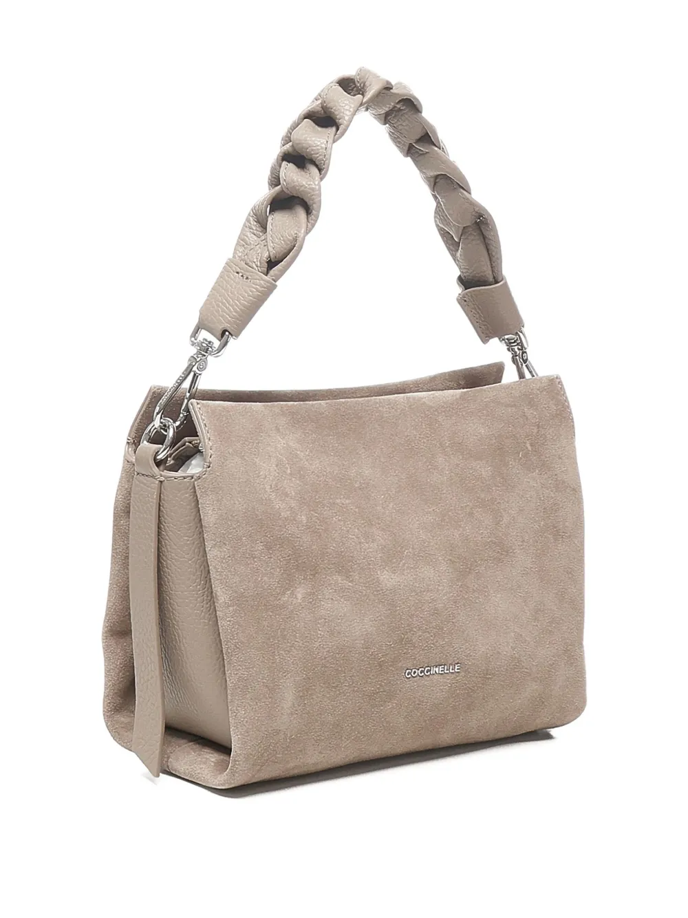 Coccinelle Suède schoudertas met gevlochten handvat Beige