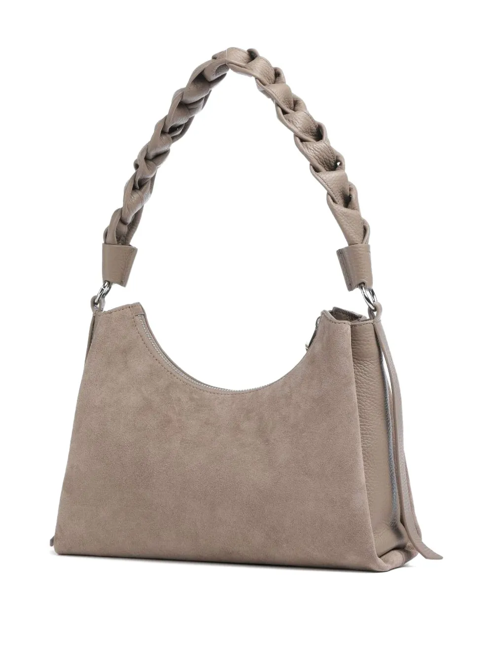 Coccinelle Kleine Boheme suède schoudertas met gevlochten handvat - Beige
