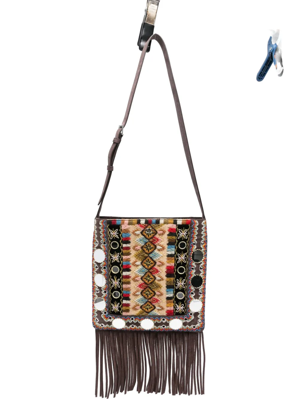 Valentino Garavani Borsa a tracolla con frange - Marrone