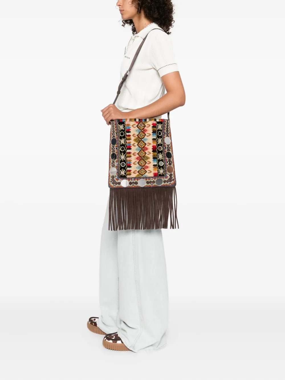Valentino Garavani Crossbodytas met franje Bruin