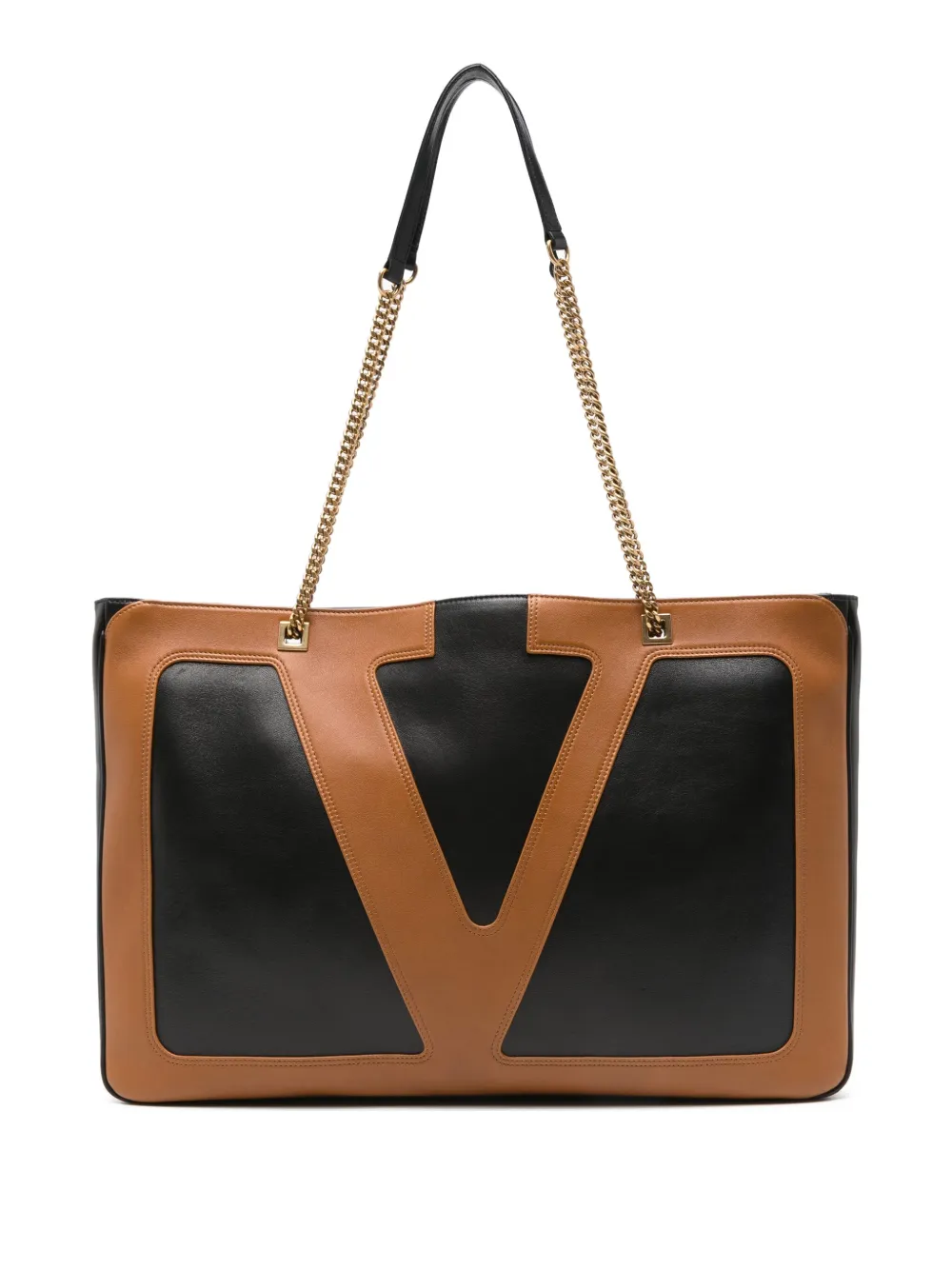 Valentino Garavani Grote schoudertas met dubbel bandje en logo Zwart
