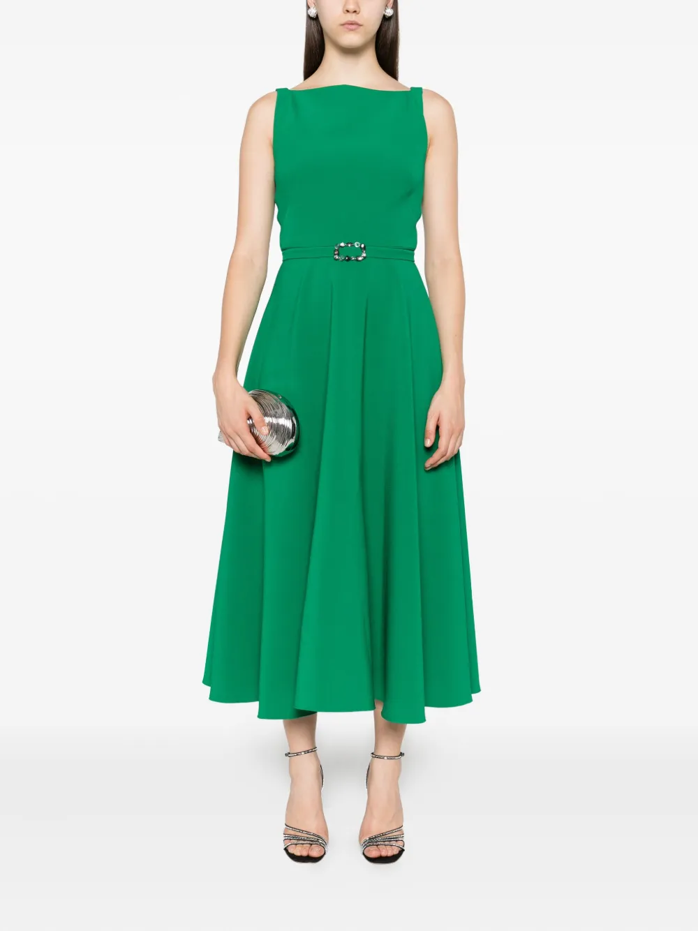 Safiyaa Flared midi-jurk met vierkante hals Groen
