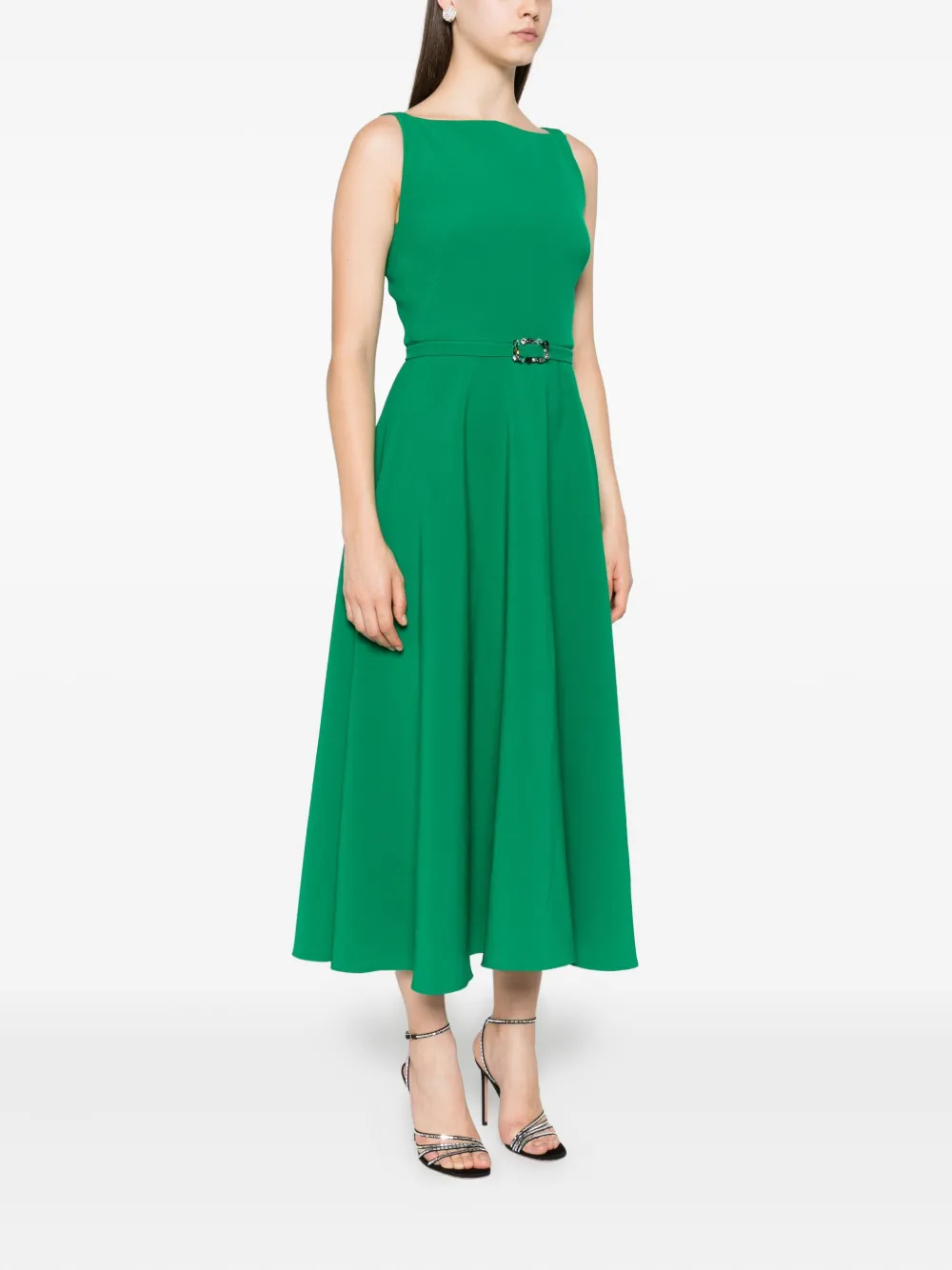 Safiyaa Flared midi-jurk met vierkante hals Groen