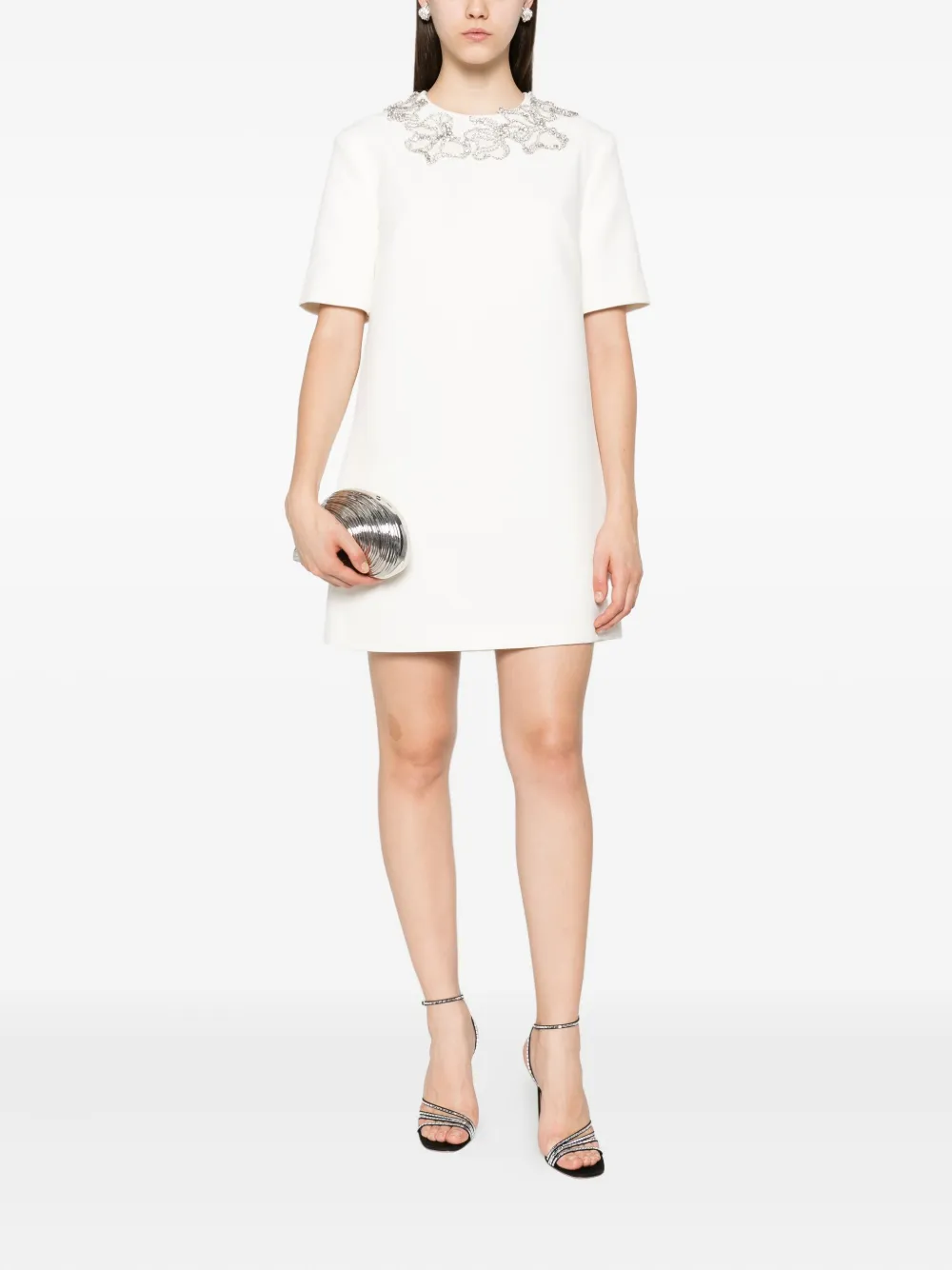 Safiyaa Verfraaide mini-jurk met korte mouwen Beige