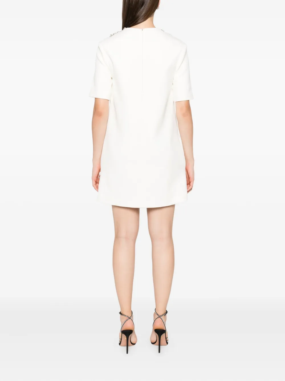 Safiyaa Verfraaide mini-jurk met korte mouwen Beige