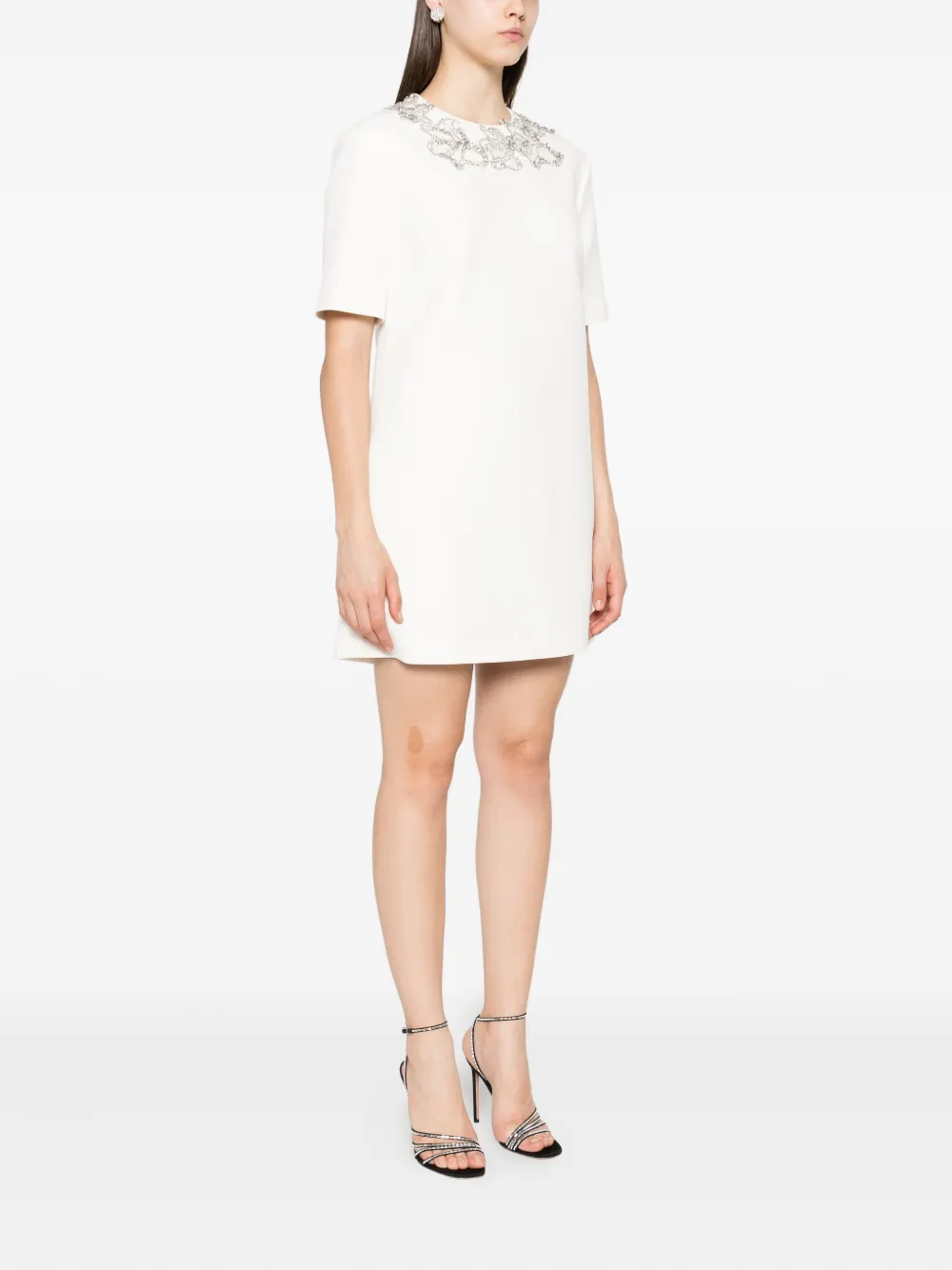Safiyaa Verfraaide mini-jurk met korte mouwen Beige