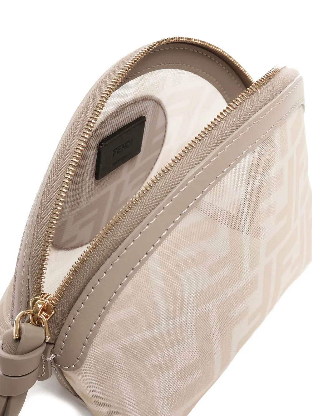 FENDI FF-logo mesh make up bag Beige