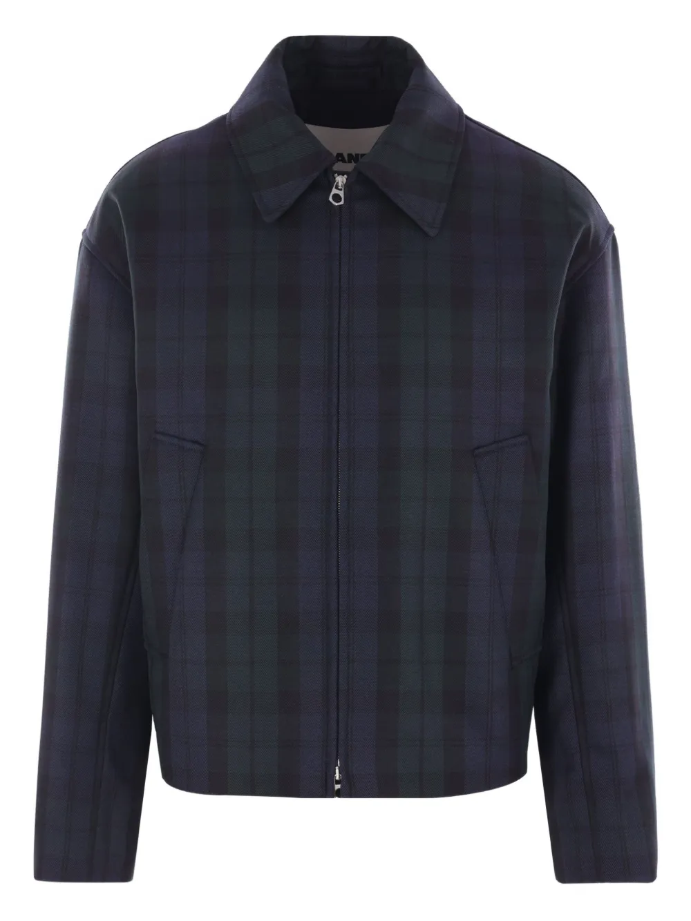 Jil Sander Geruit bomberjack met rits Blauw