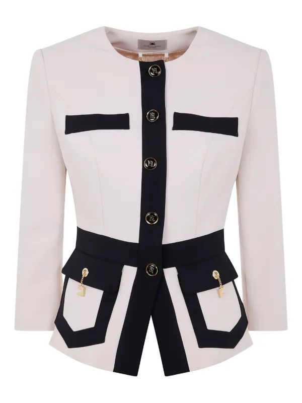 ジャケット・アウター ELISABETTA FRANCHI Elisabetta Franchi バイカラージャケット | ホワイト | FARFETCH JP