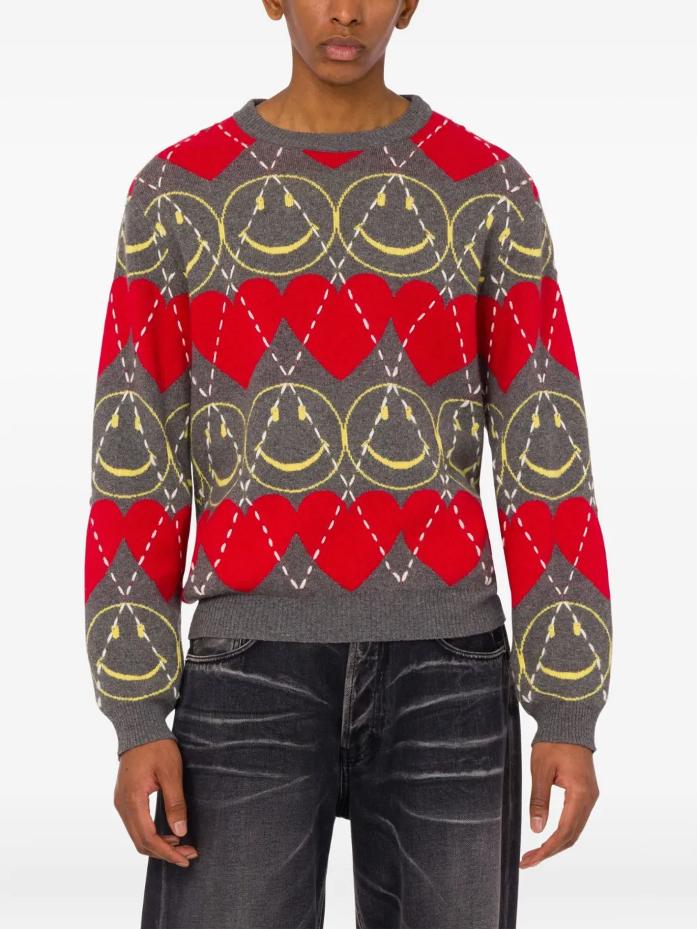 Moschino smiley-face heart-pattern sweater Rood