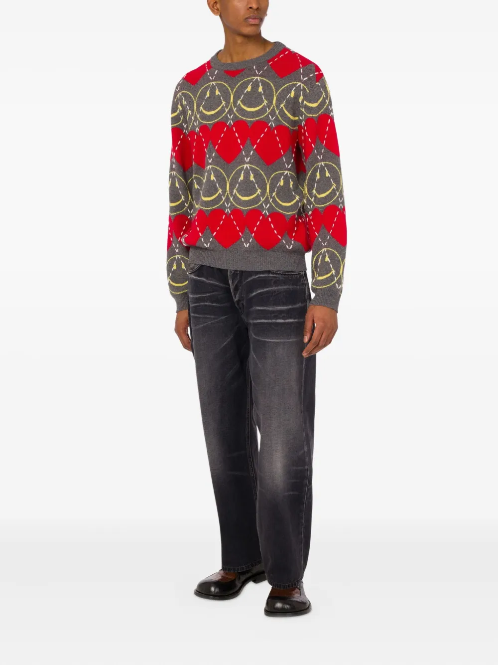 Moschino smiley-face heart-pattern sweater Rood