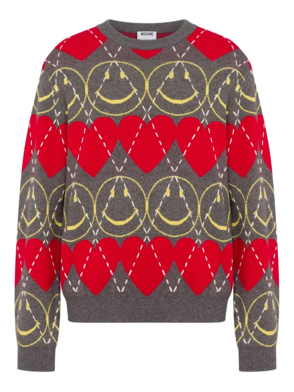 Moschino smiley-face heart-pattern sweater Rood