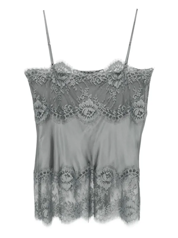 HERSKIND Linnea lace-trimmed Satin Top | Grey | FARFETCH
