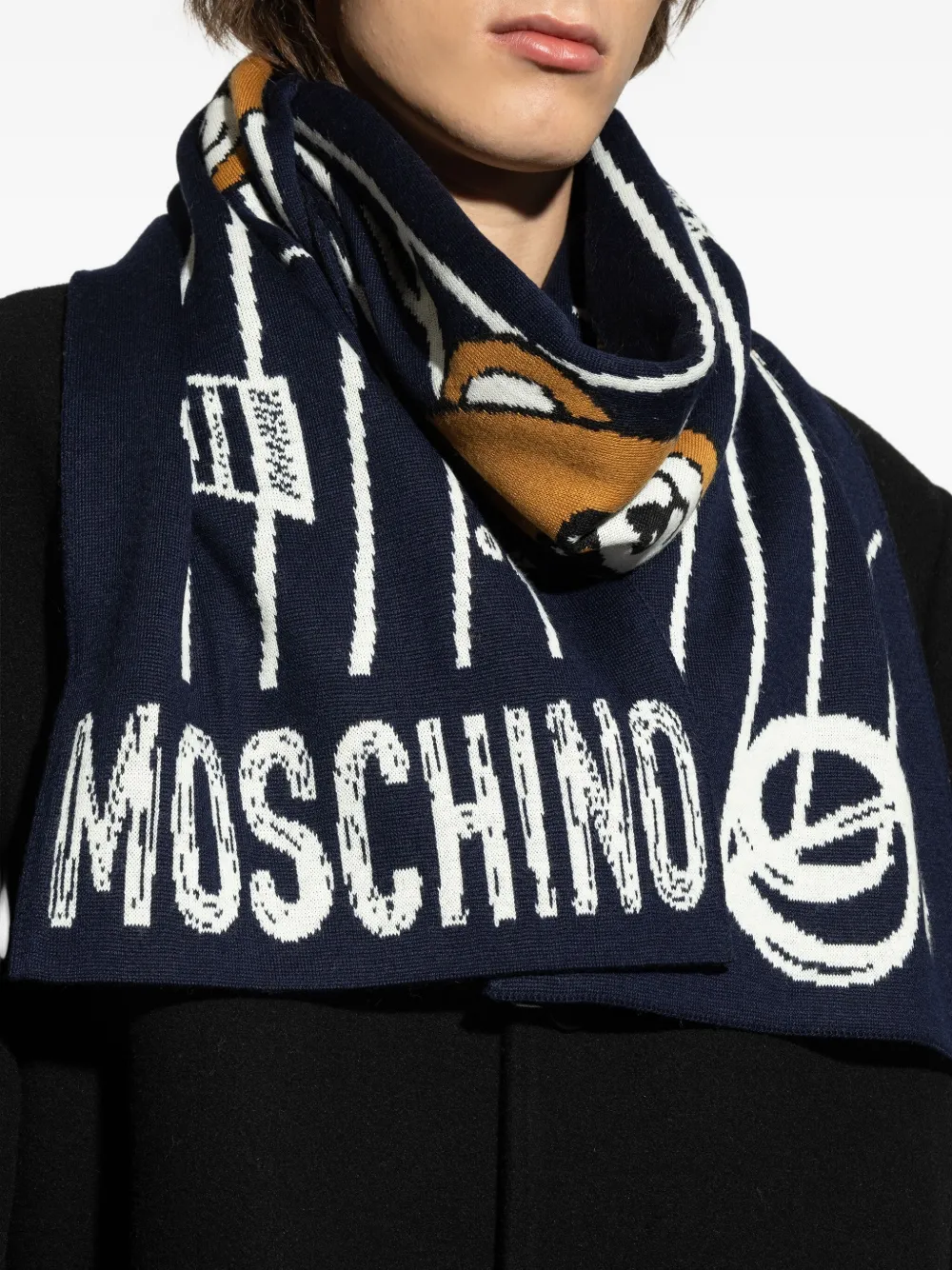 Moschino teddy bear-intarsia scarf Blauw