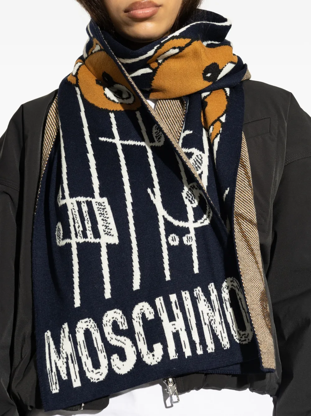 Moschino teddy bear-intarsia scarf Blauw