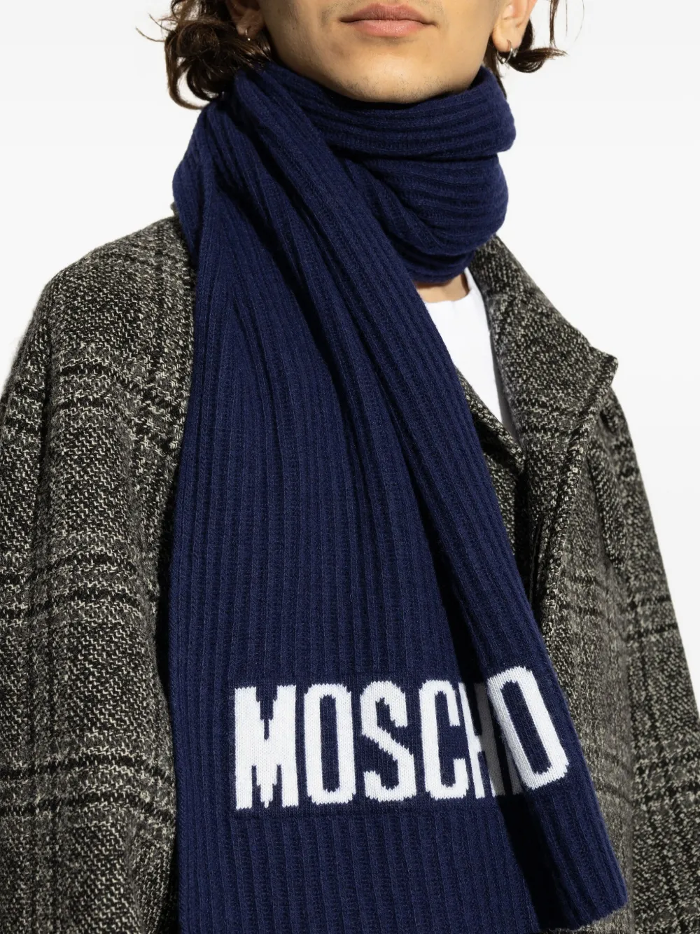 Moschino Geribbelde sjaal met logo Blauw