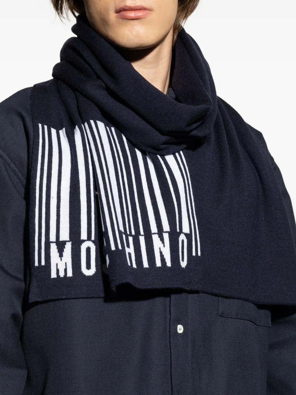 Moschino Wollen sjaal met barcode-logo Zwart
