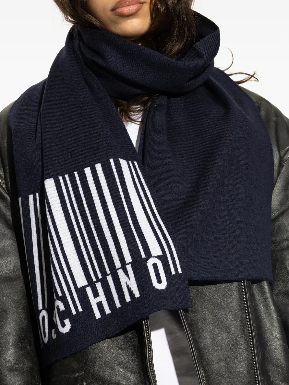 Moschino Wollen sjaal met barcode-logo Zwart