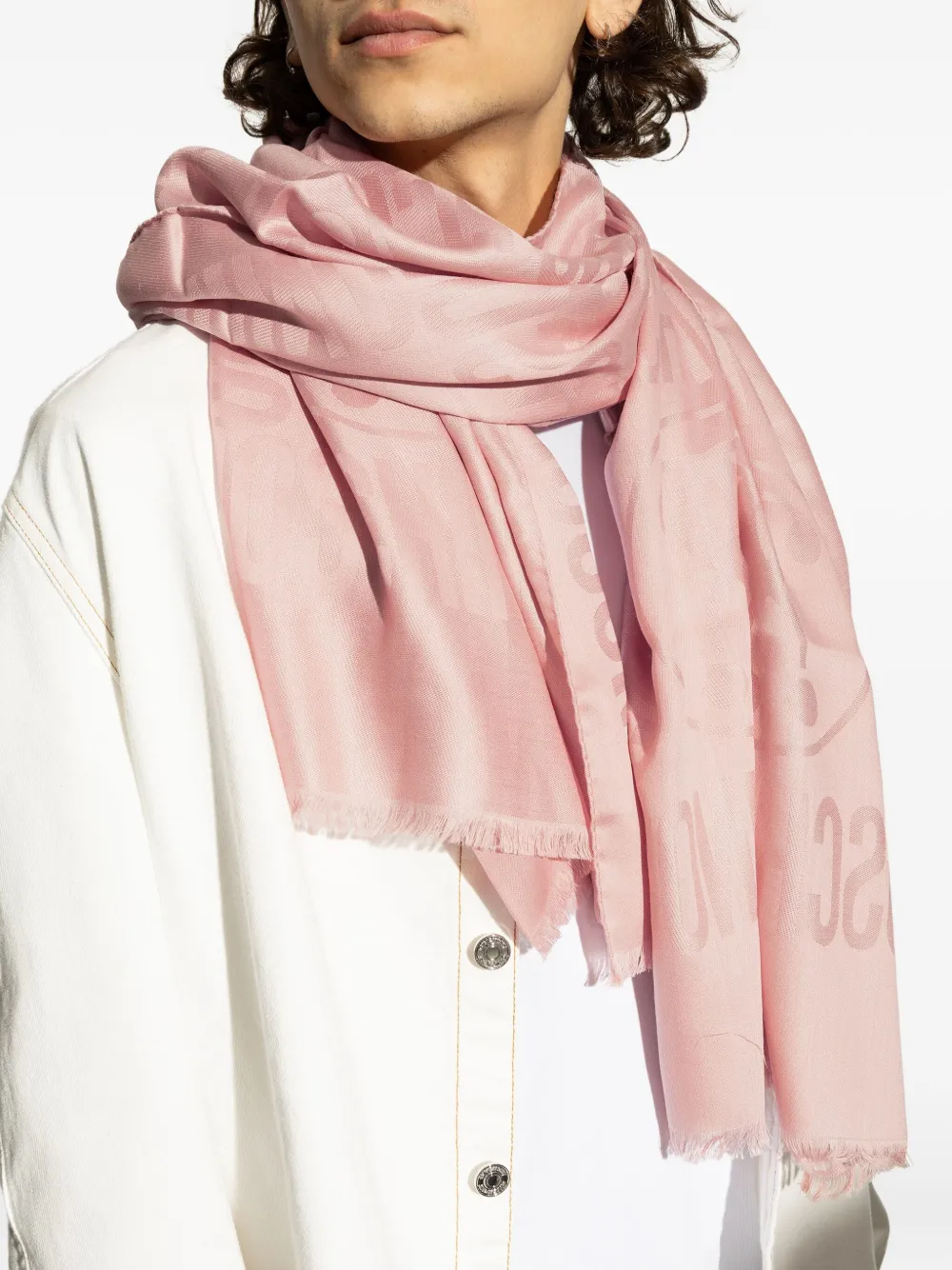 Moschino Sjaal met logo-reliëf en franje Roze