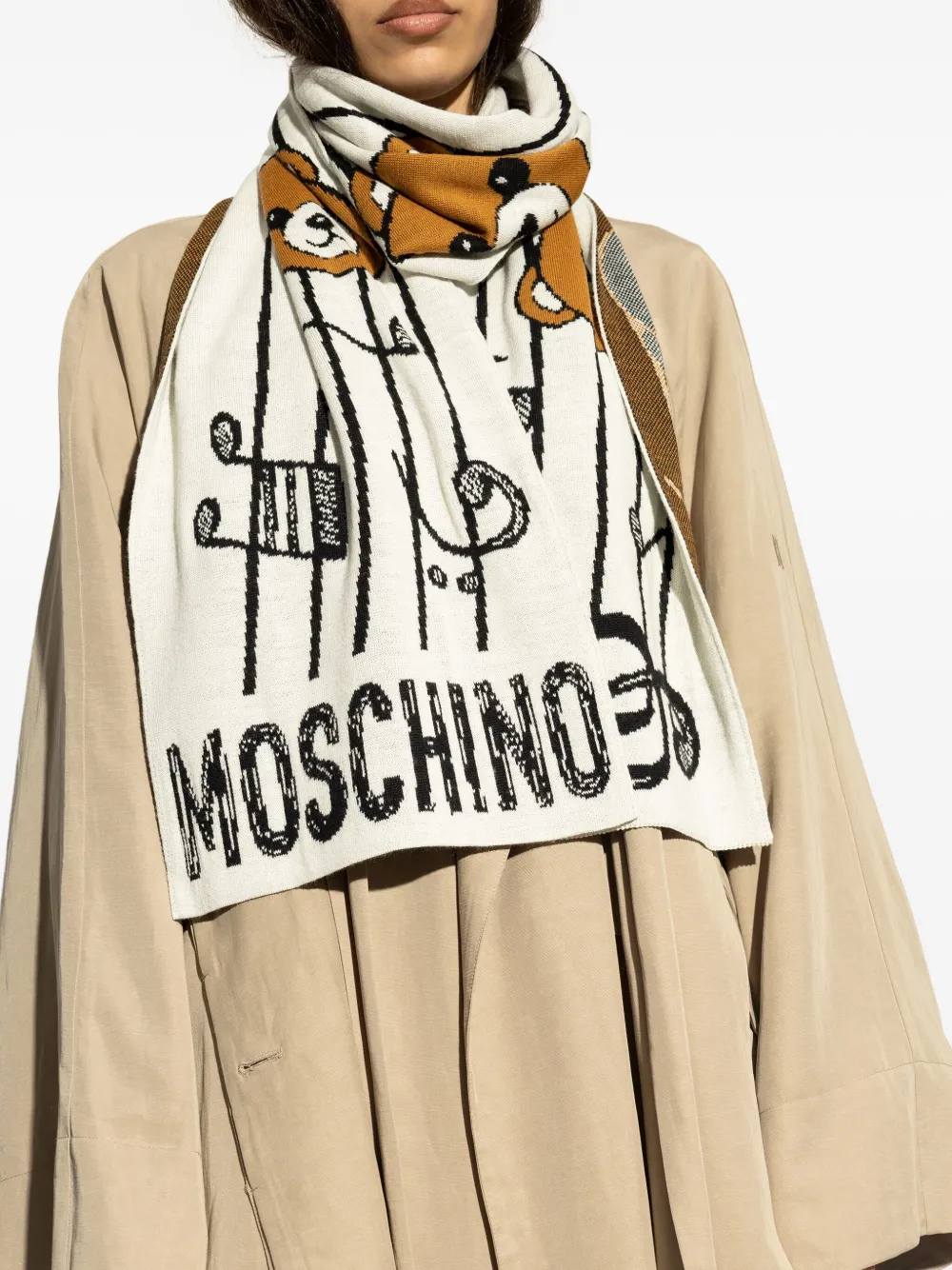 Moschino teddy bear-intarsia scarf Wit