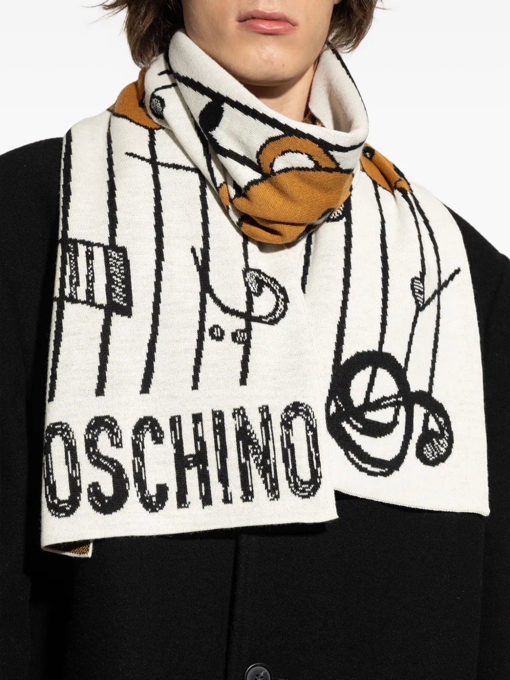 Moschino teddy bear-intarsia scarf Wit