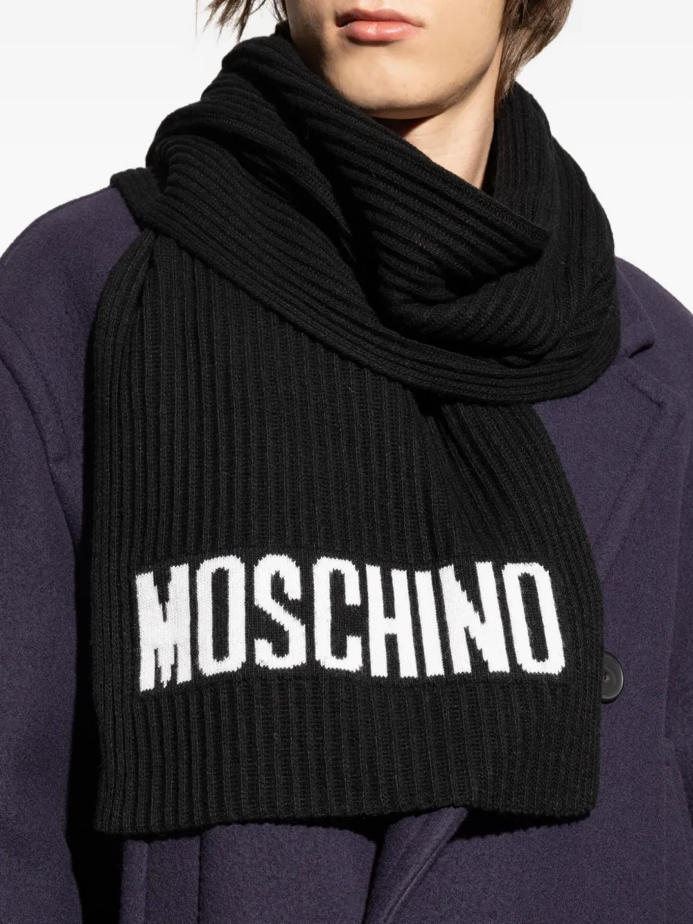 Moschino Geribbelde sjaal met logo Zwart