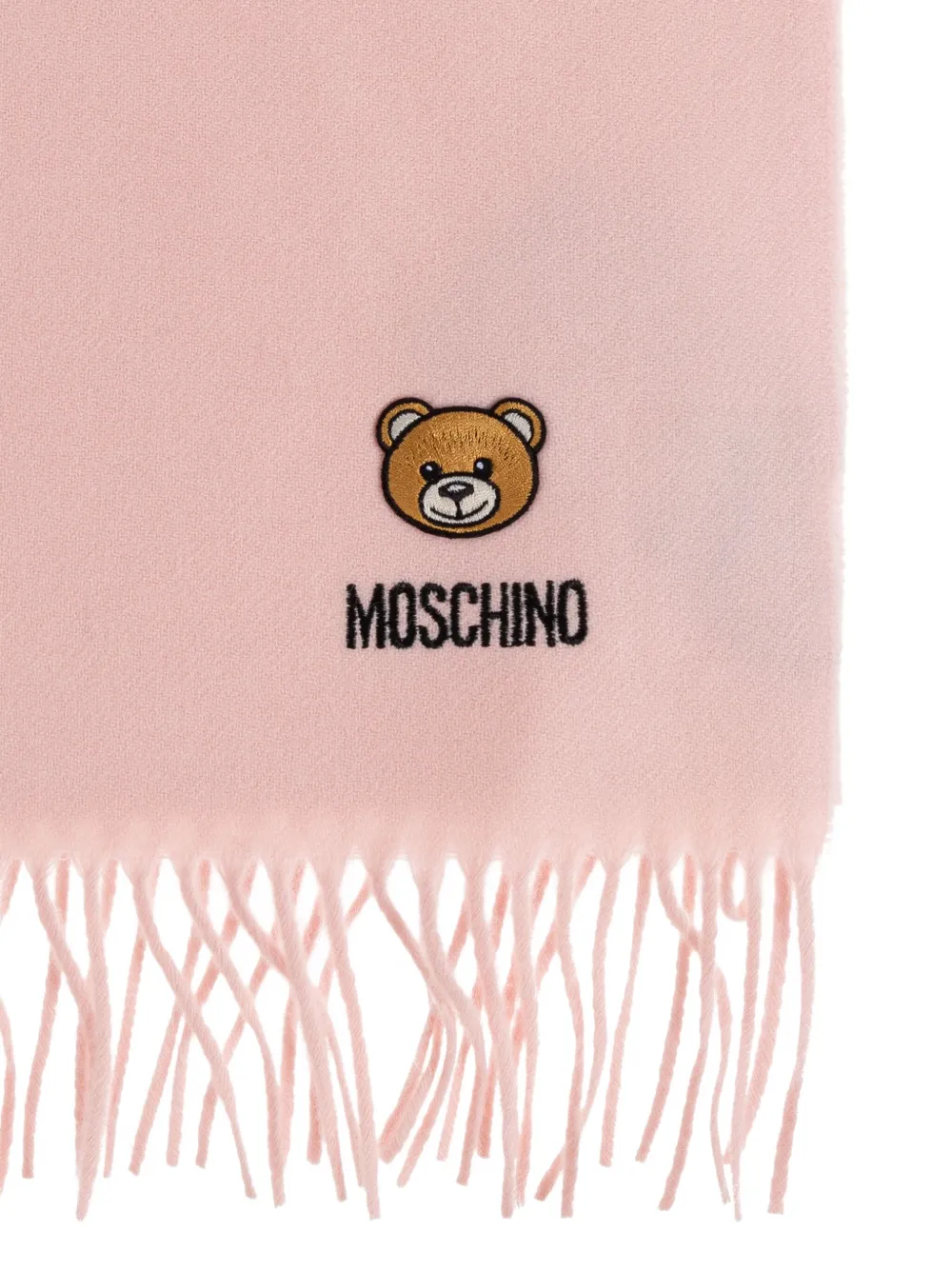 Moschino teddy bear-embroidered fringed scarf Roze