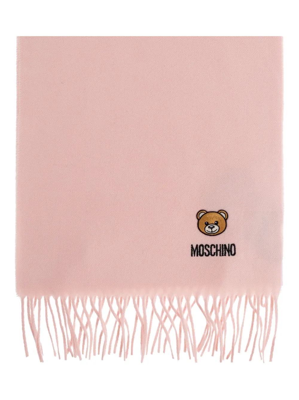 Moschino teddy bear-embroidered fringed scarf Roze