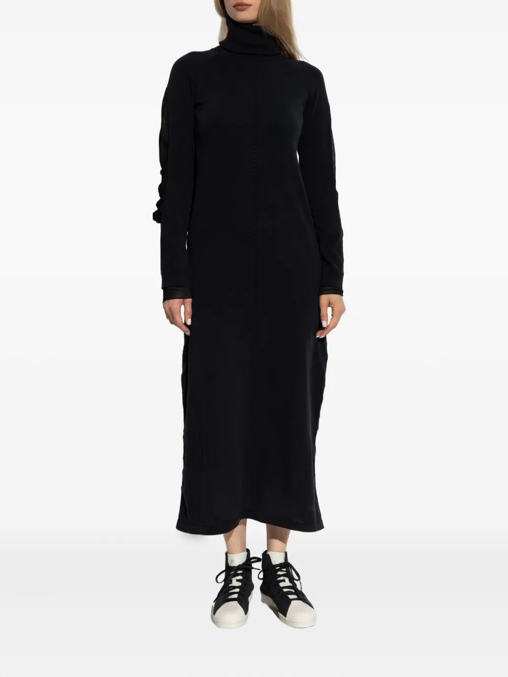 Y-3 turtleneck mesh-insert dress Zwart