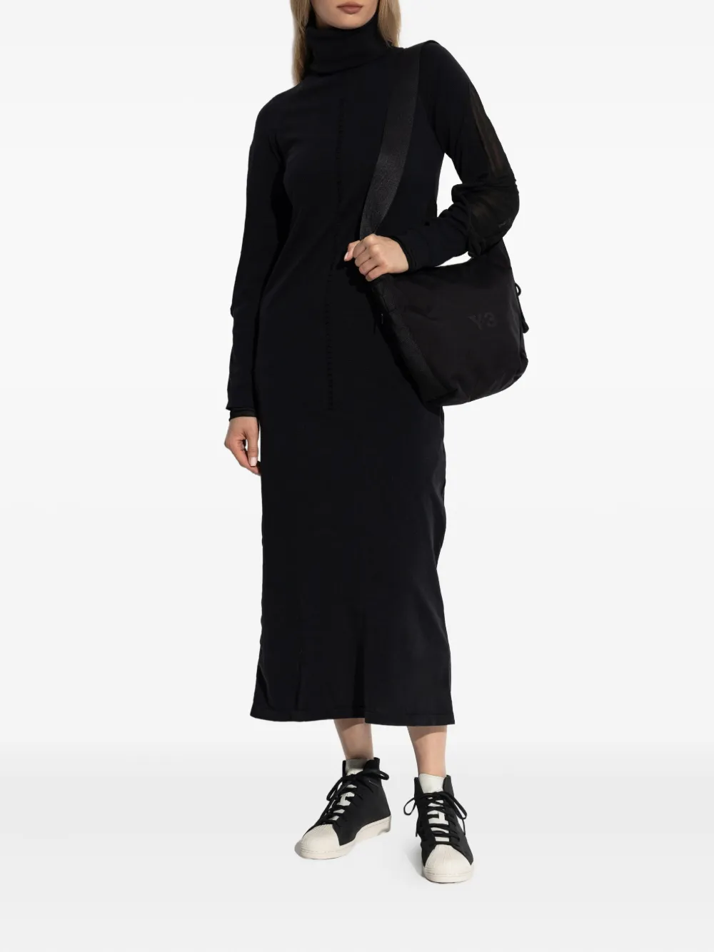 Y-3 turtleneck mesh-insert dress Zwart