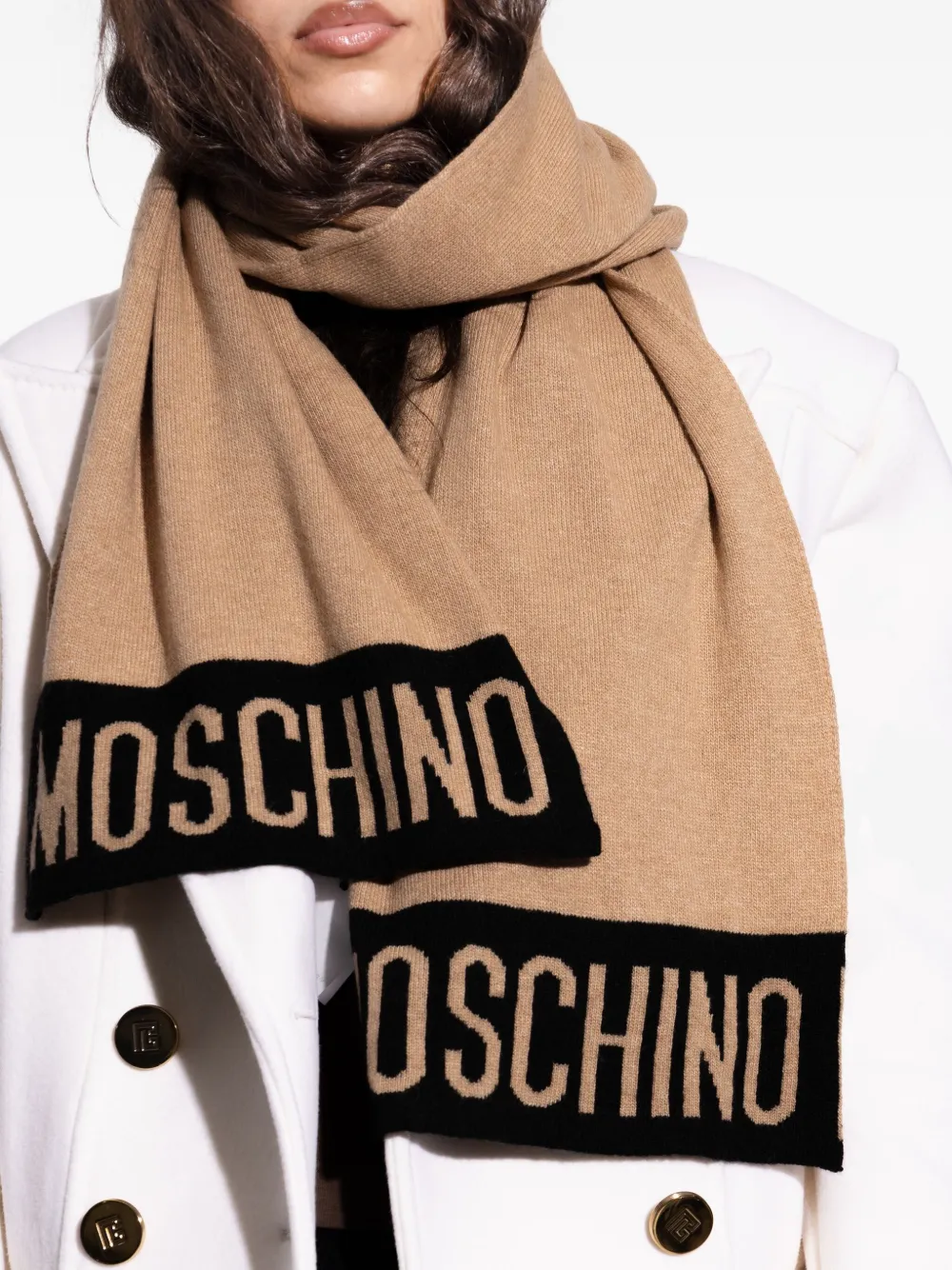 Moschino Sjaal met logo Bruin