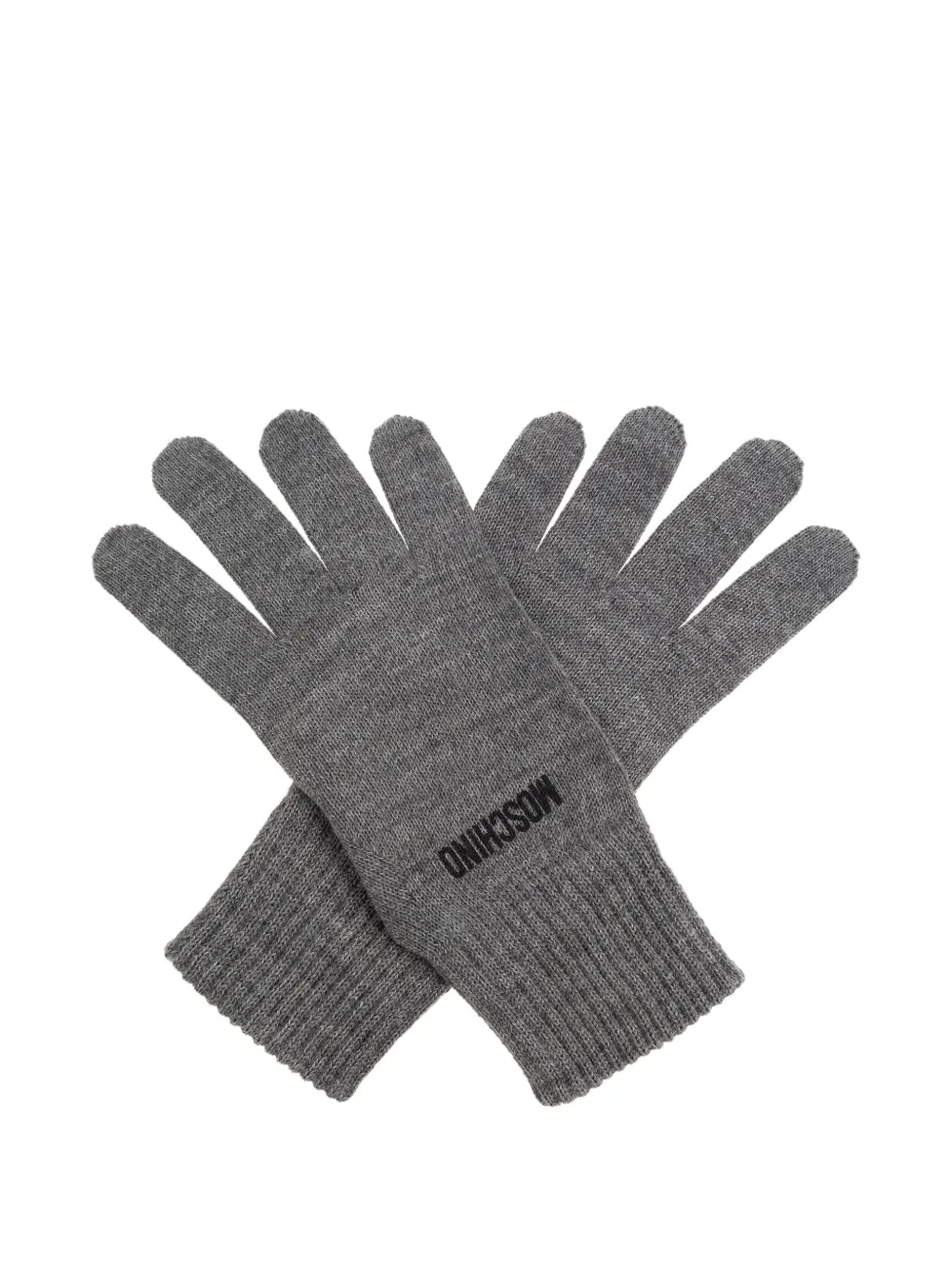 Moschino logo-embroidered ribbed gloves Grijs