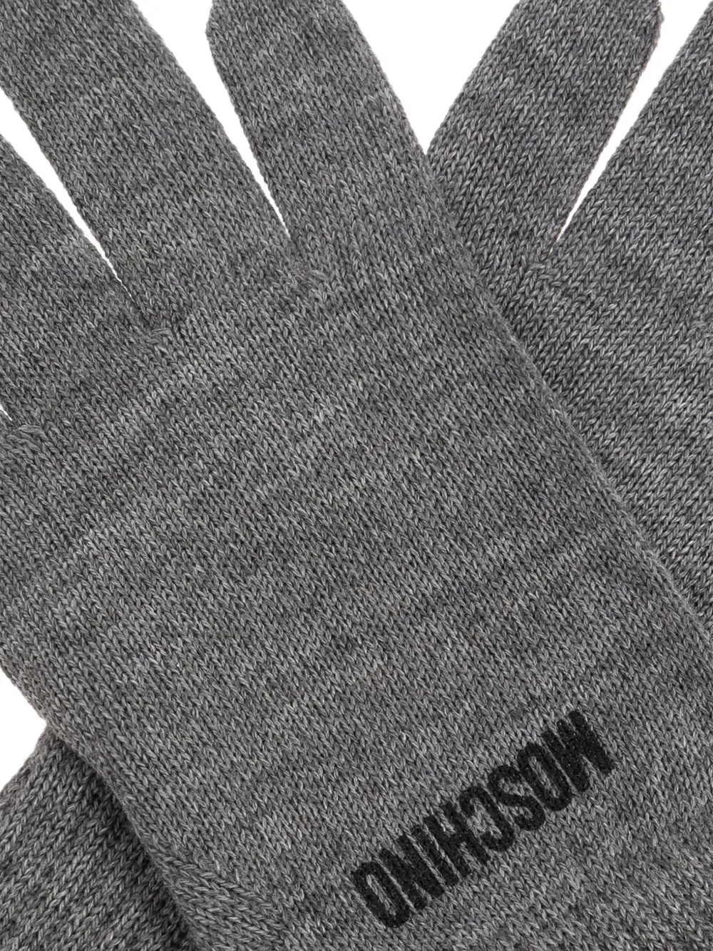 Moschino logo-embroidered ribbed gloves Grijs