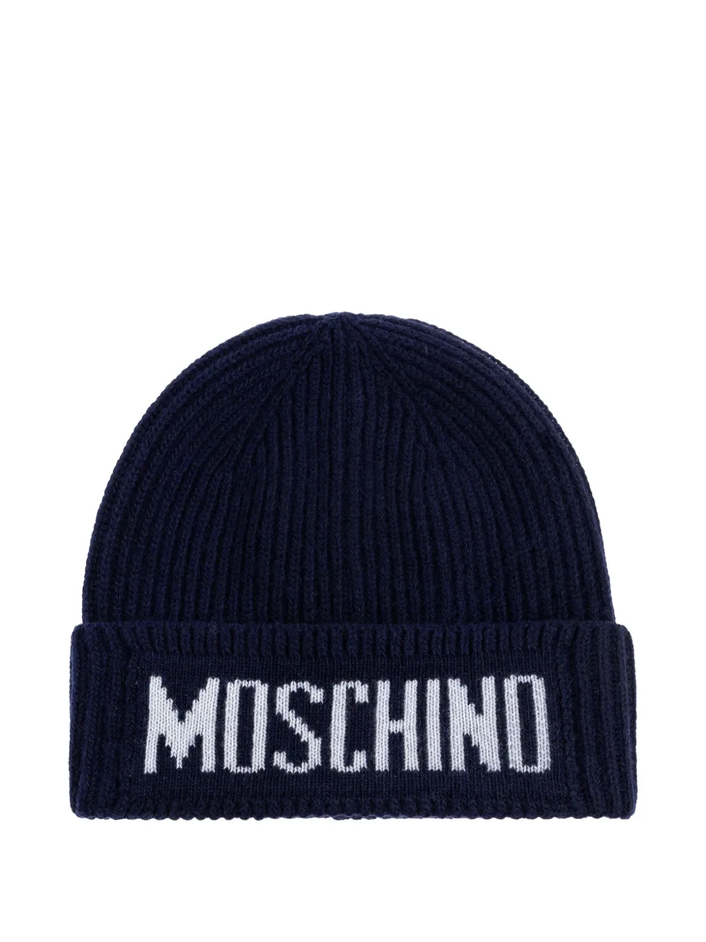 Moschino logo-detail ribbed beanie hat Blauw