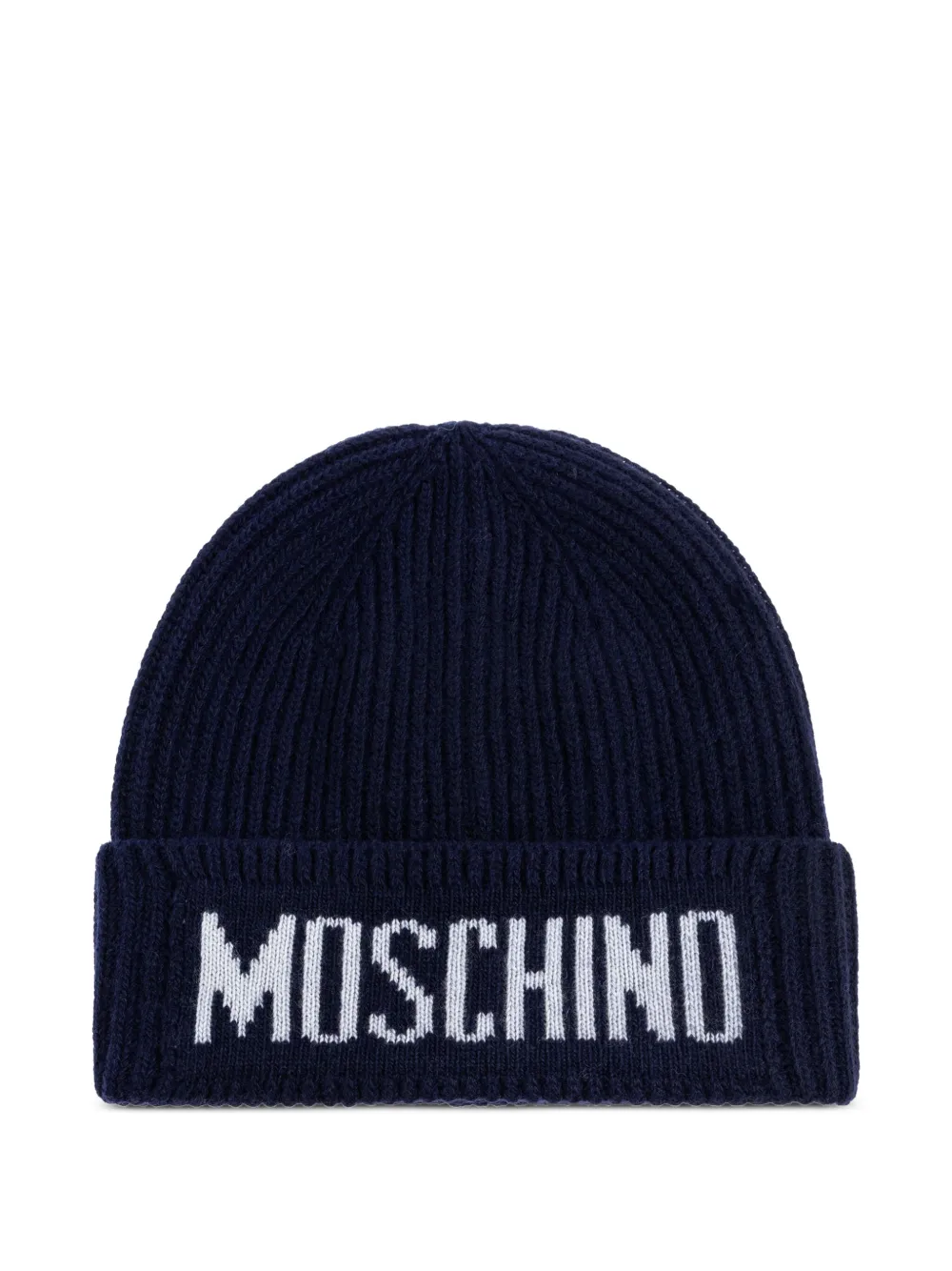 Moschino logo-detail ribbed beanie hat Blauw