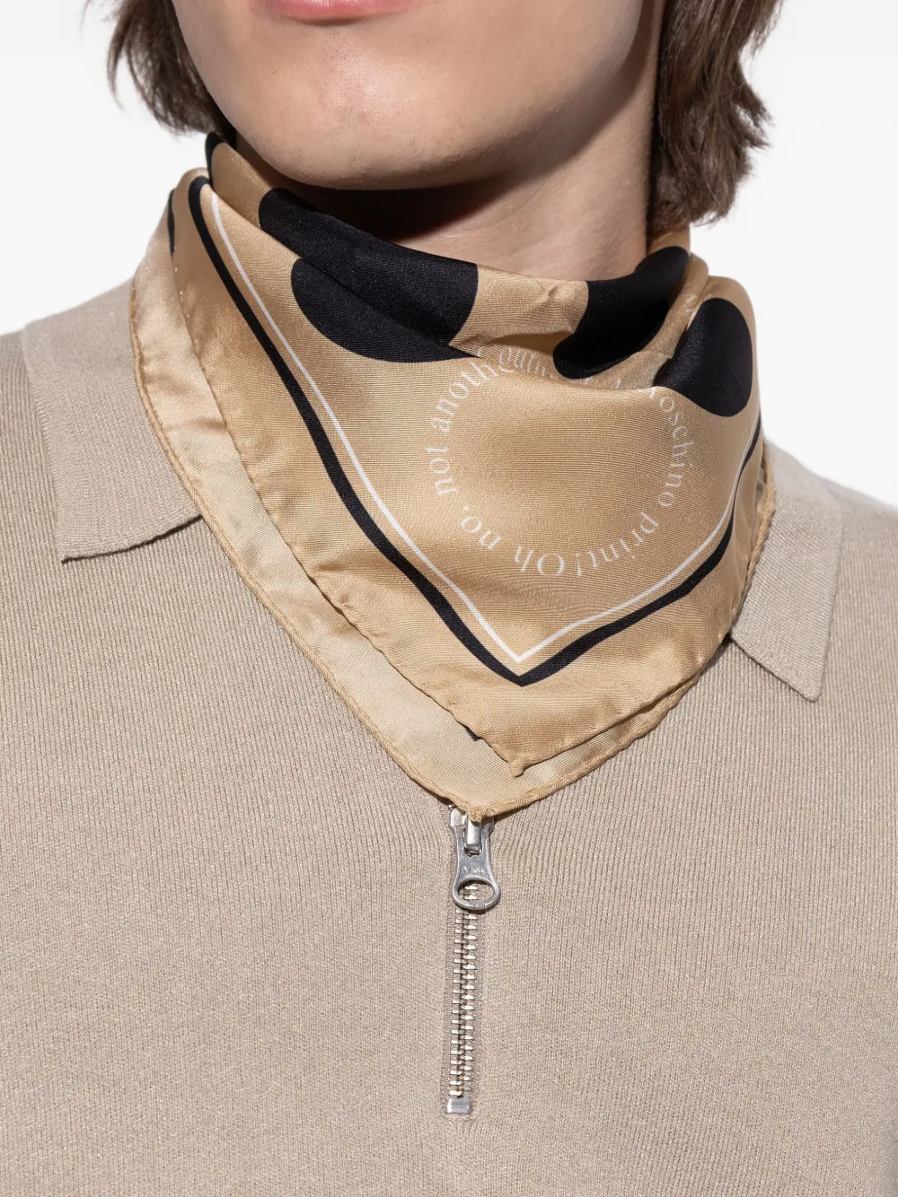Moschino polka-dot print silk scarf Beige