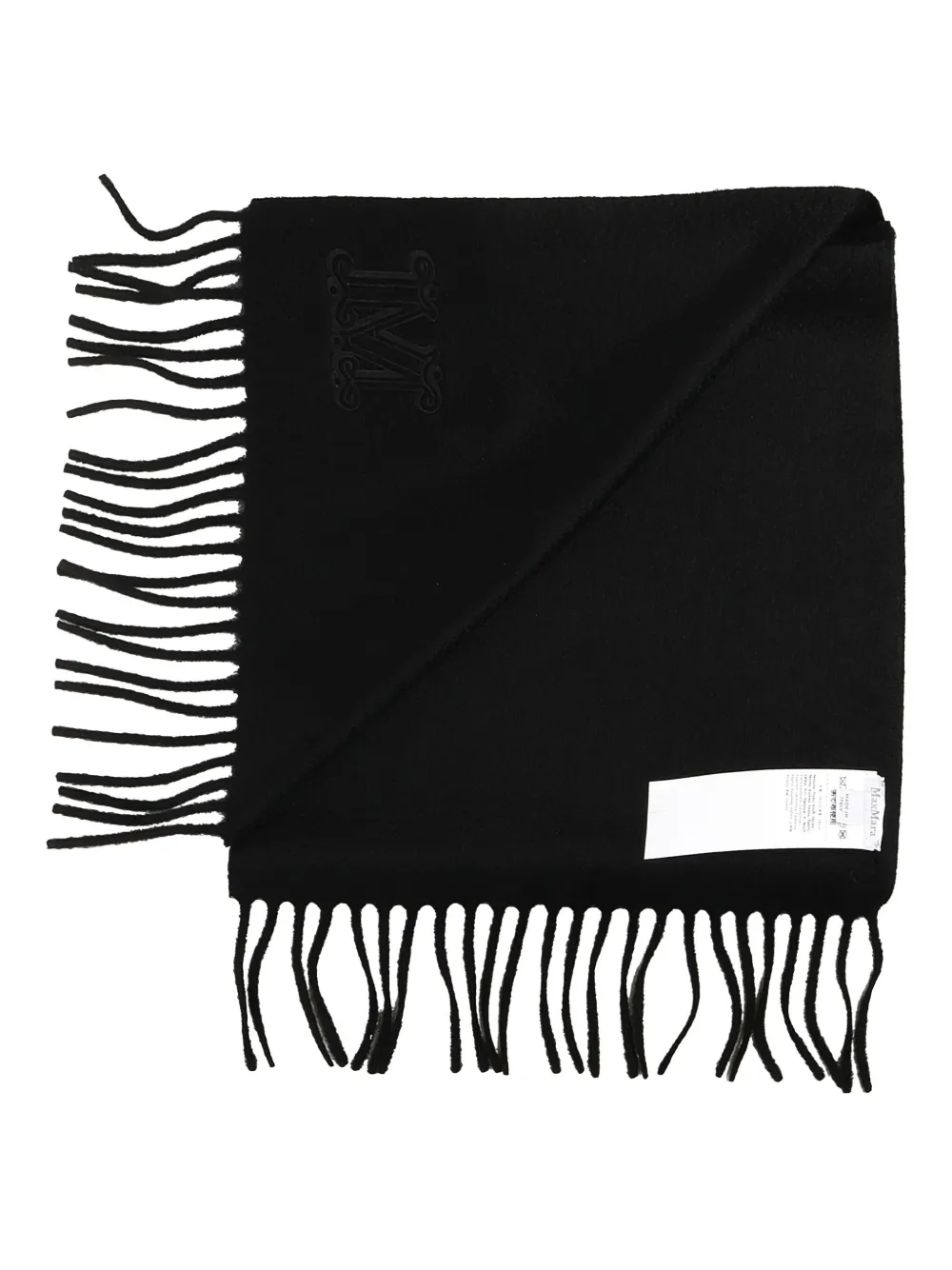 Max Mara Sjaal met geborduurd logo en franje Zwart