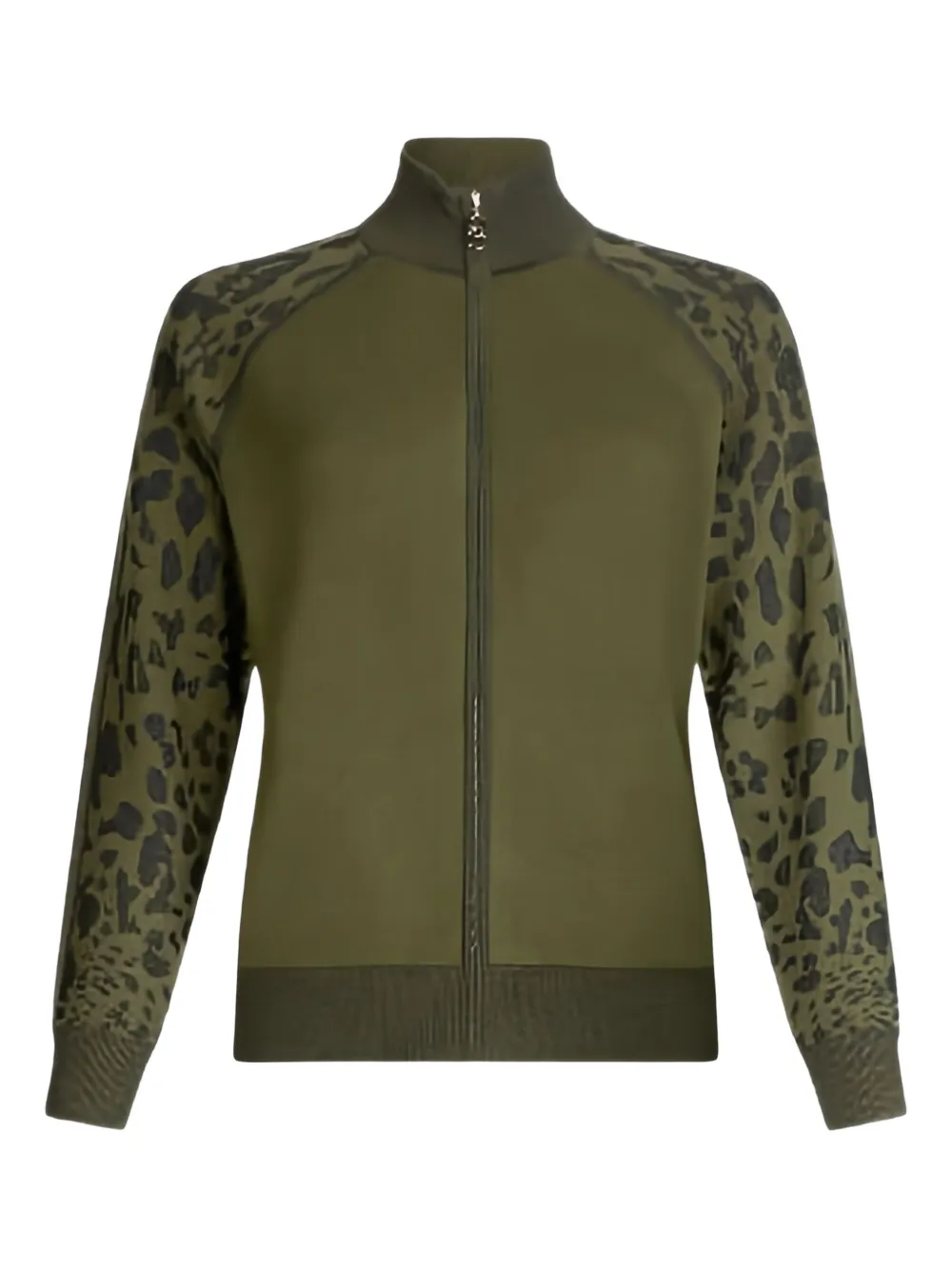 Liu •jo Leopard-print Zip-up Sweater In Green