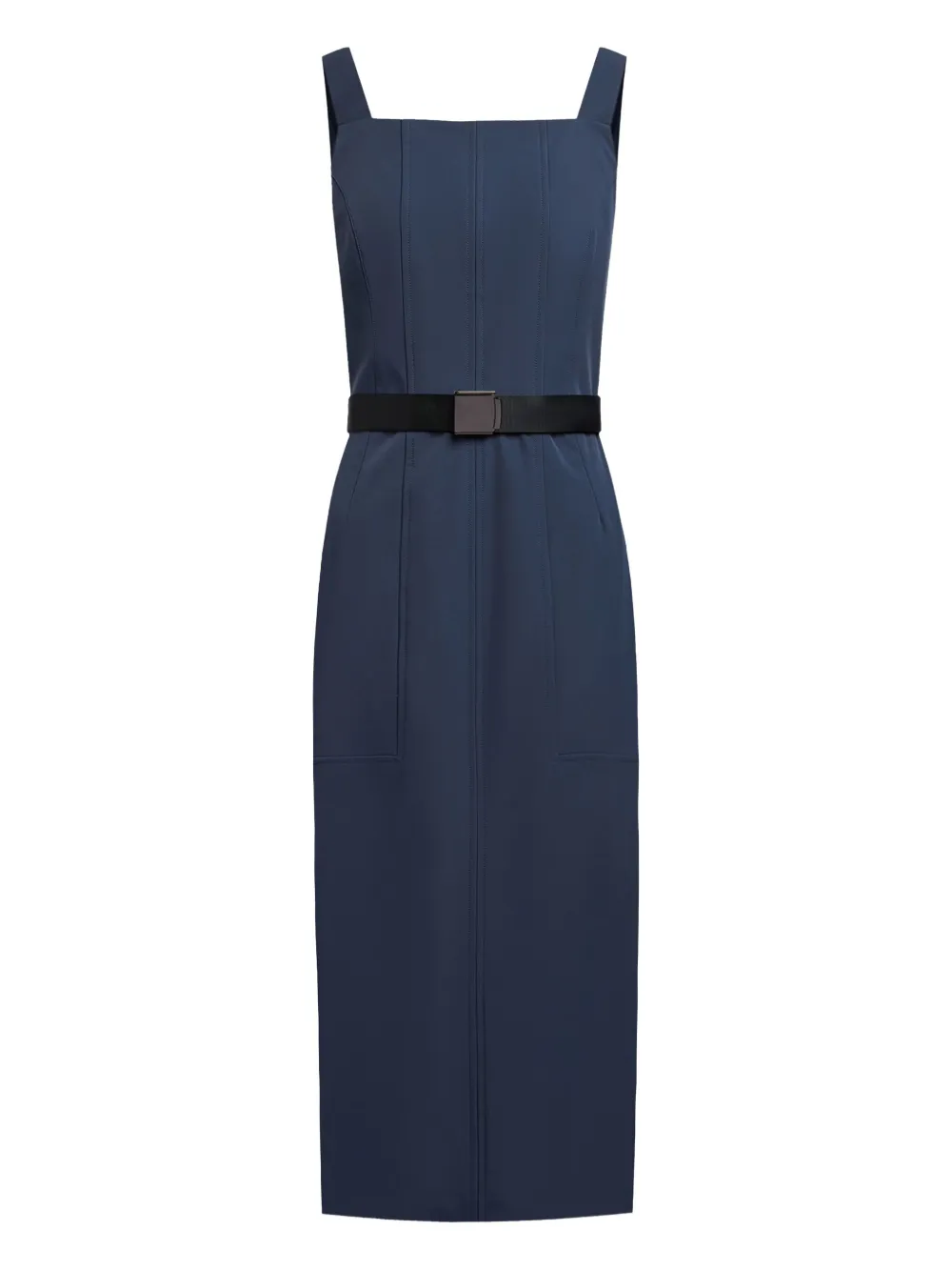 12 STOREEZ Jurk met vierkante hals en ceintuur Blauw