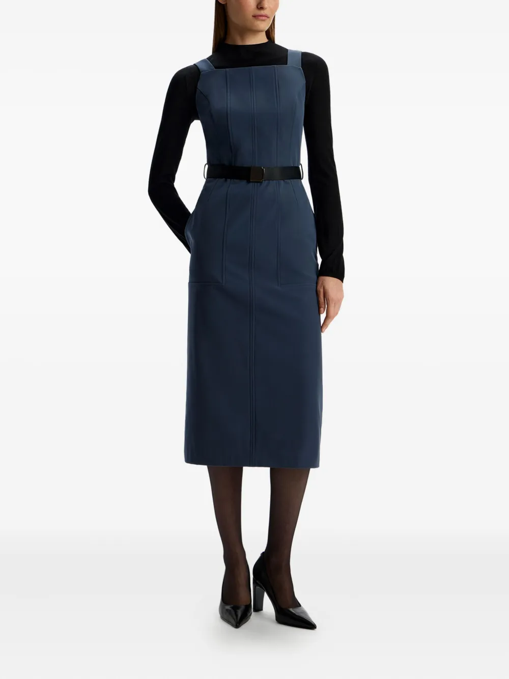 12 STOREEZ Jurk met vierkante hals en ceintuur Blauw