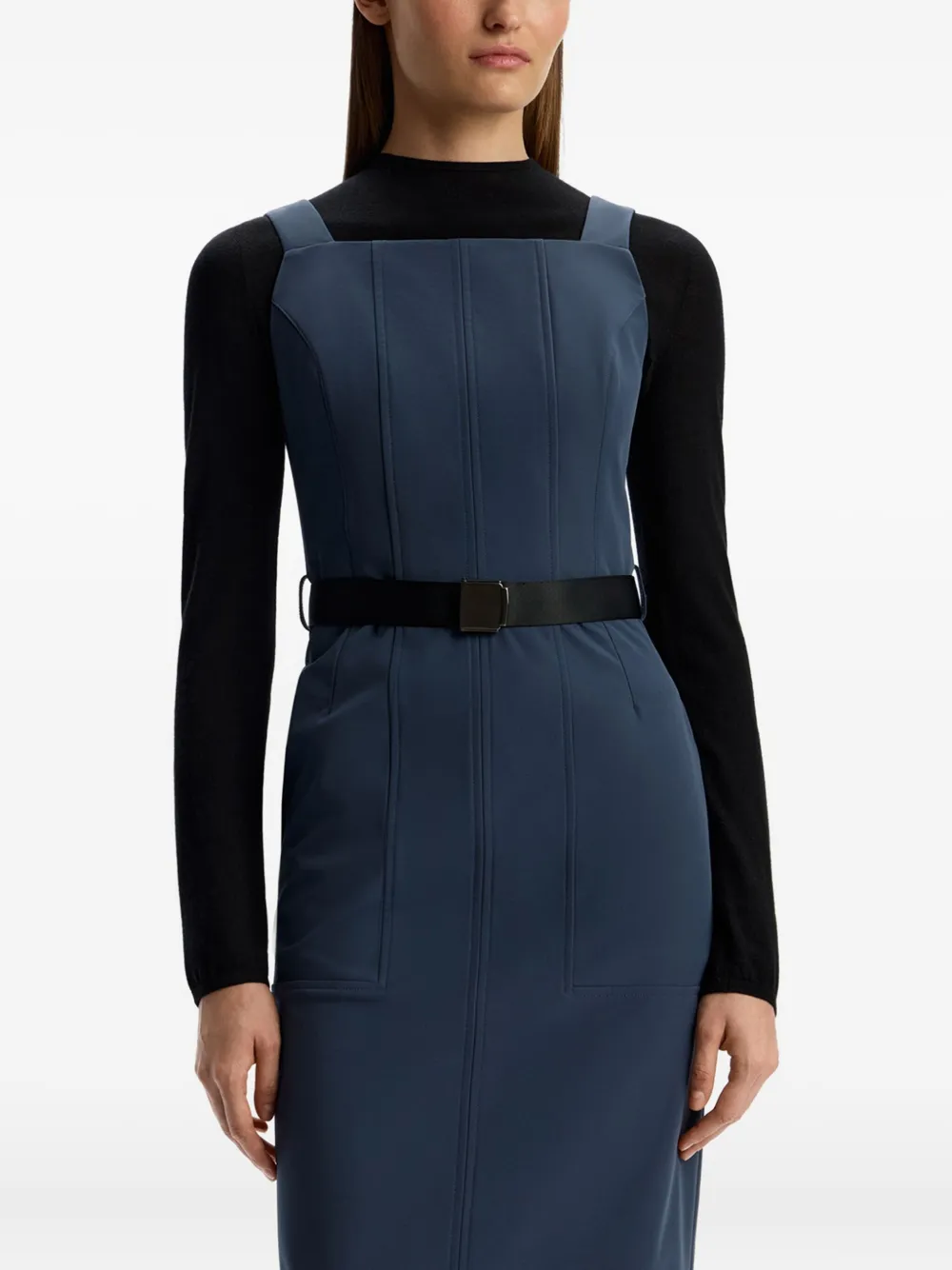 12 STOREEZ Jurk met vierkante hals en ceintuur Blauw