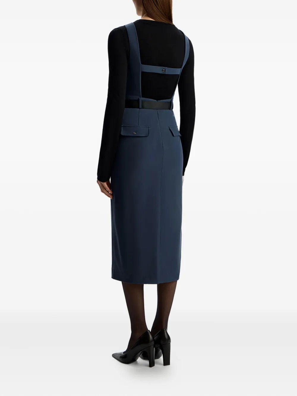 12 STOREEZ Jurk met vierkante hals en ceintuur Blauw