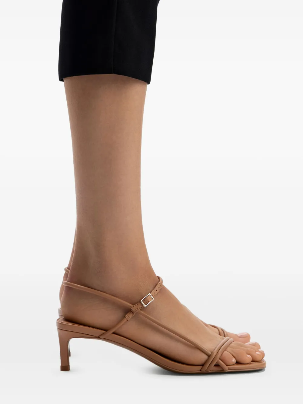 12 STOREEZ 50 mm leren sandalen met enkelbandje en hak Beige