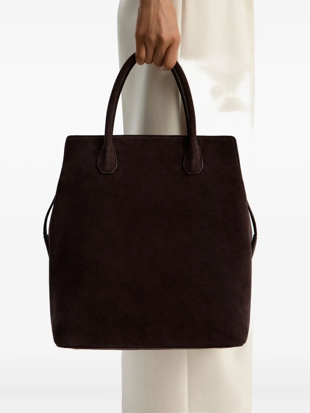 12 STOREEZ Suède shopper met rits Bruin