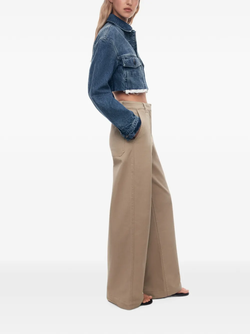 12 STOREEZ cropped raw-cut denim jacket Blauw