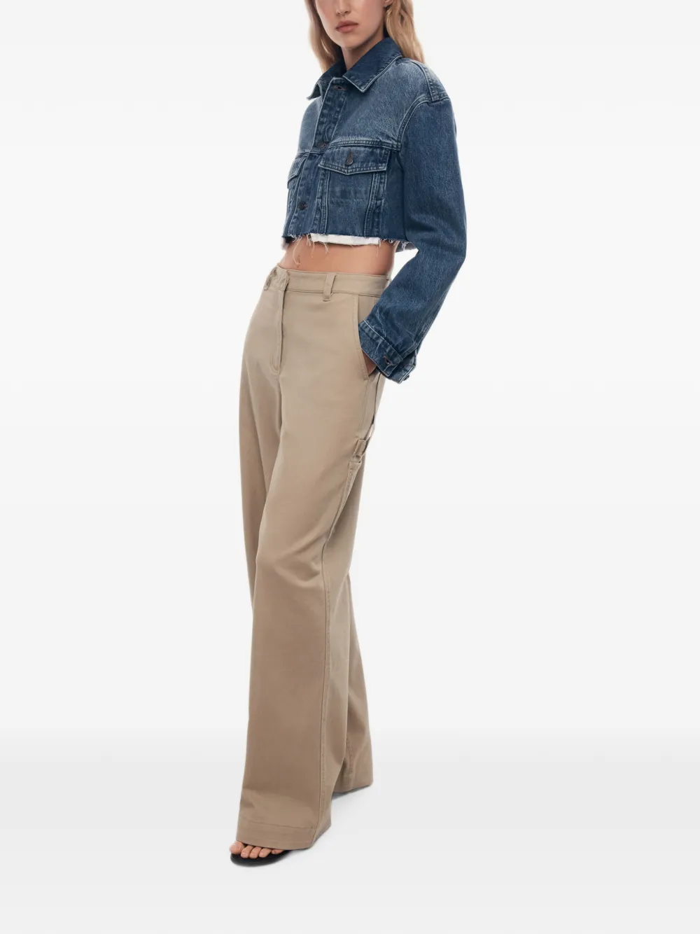 12 STOREEZ cropped raw-cut denim jacket Blauw
