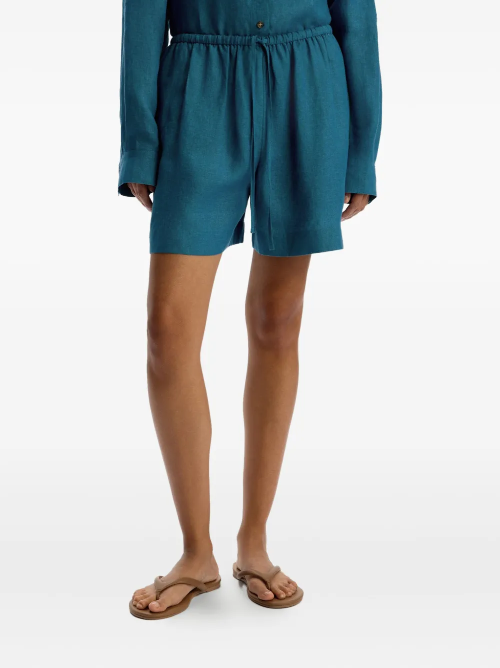 12 STOREEZ Delave linnen shorts met trekkoord Blauw