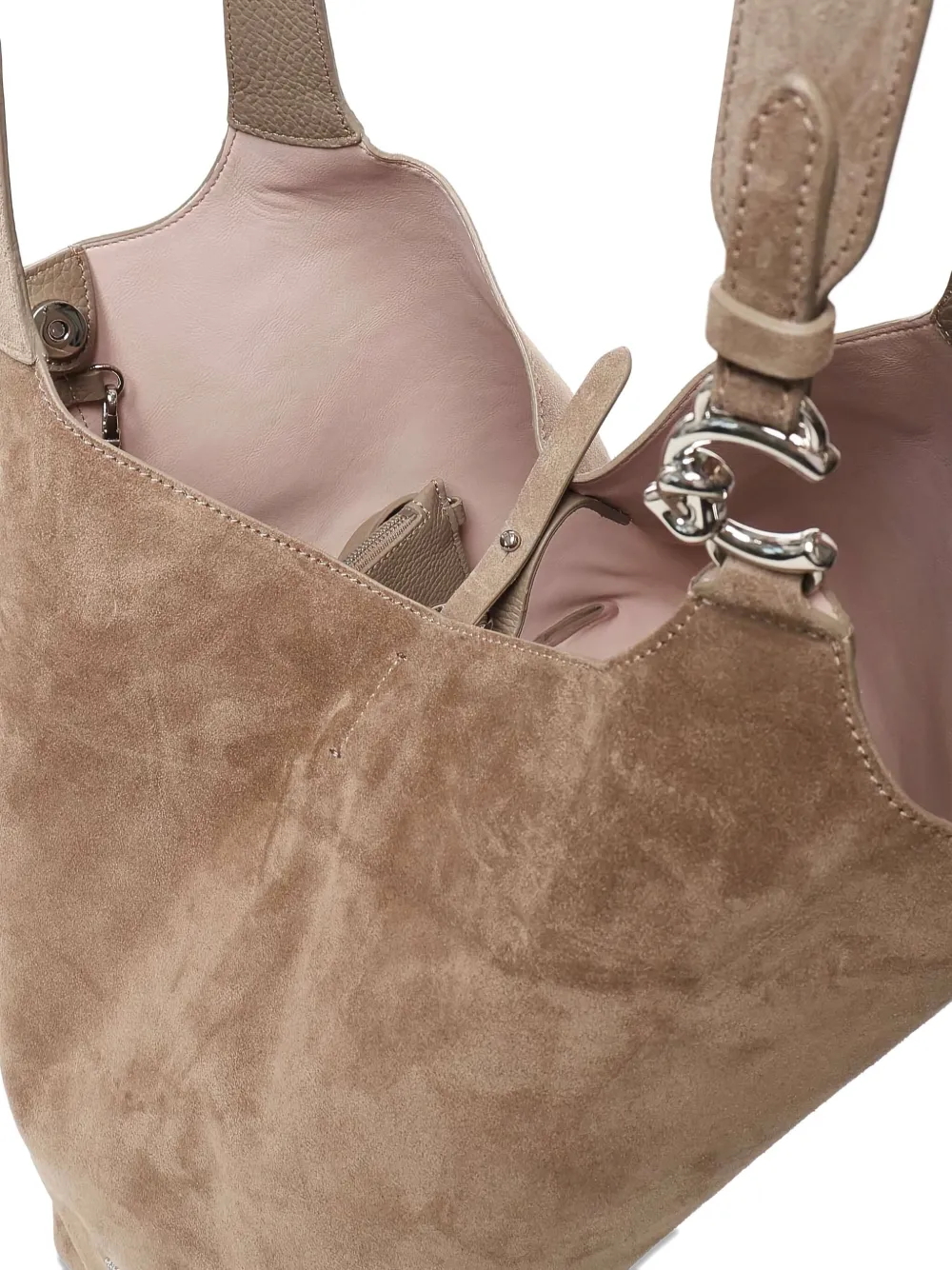 Coccinelle Medium suède schoudertas met manchetknoop Bruin